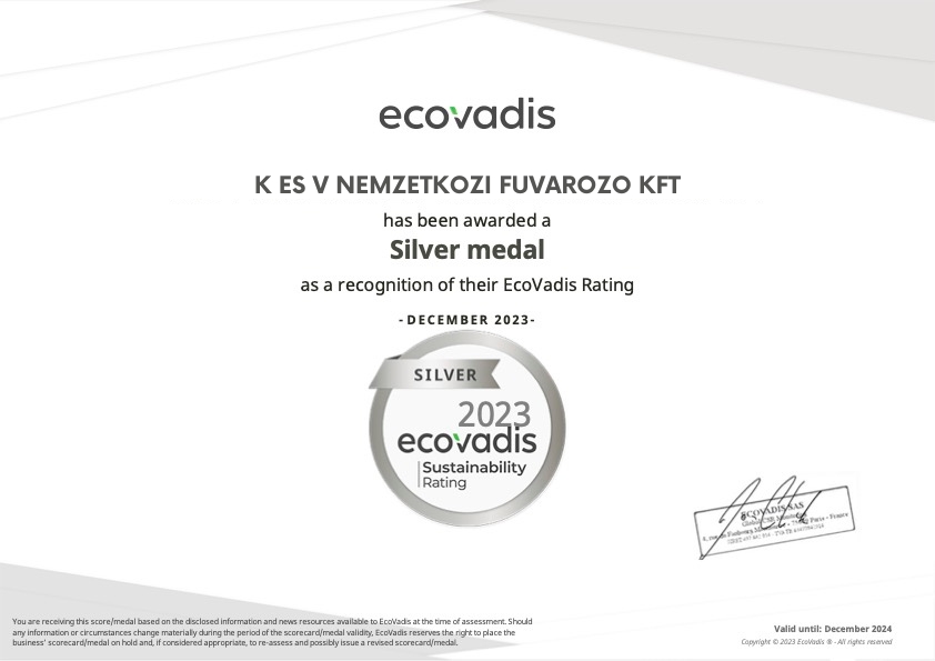 Ecovadis silver besorolást kapott újra Cégünk